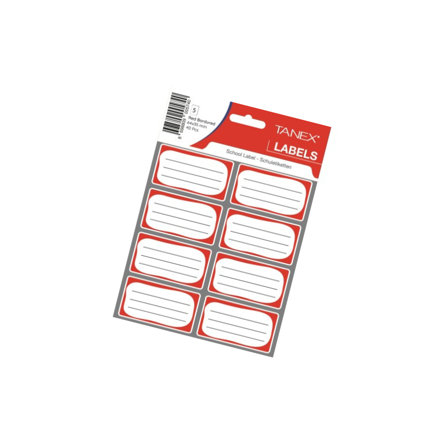 Училищни етикети TANEX – 3 листа, червен кант