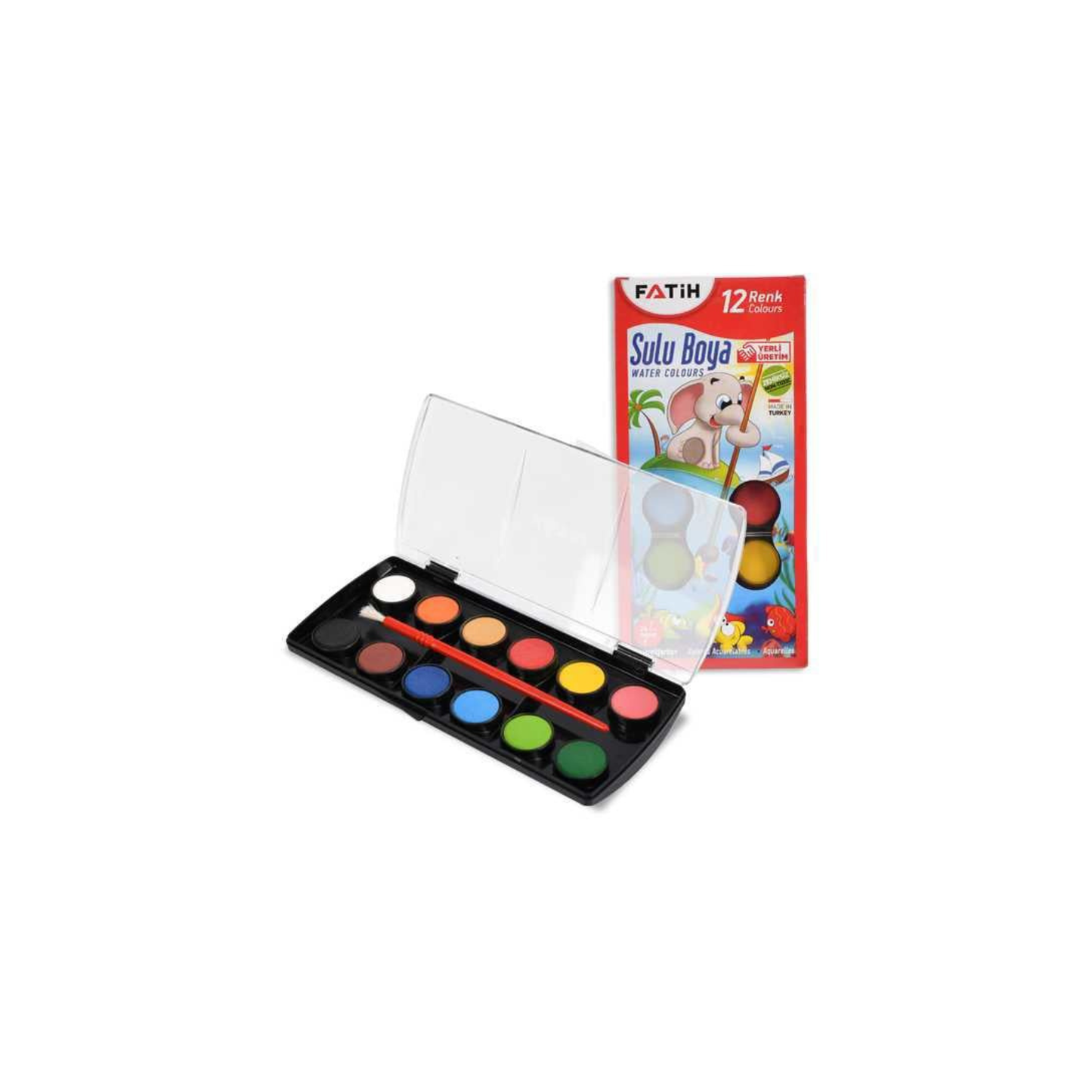Акварелни бои FATIH – 12 цвята, с четка