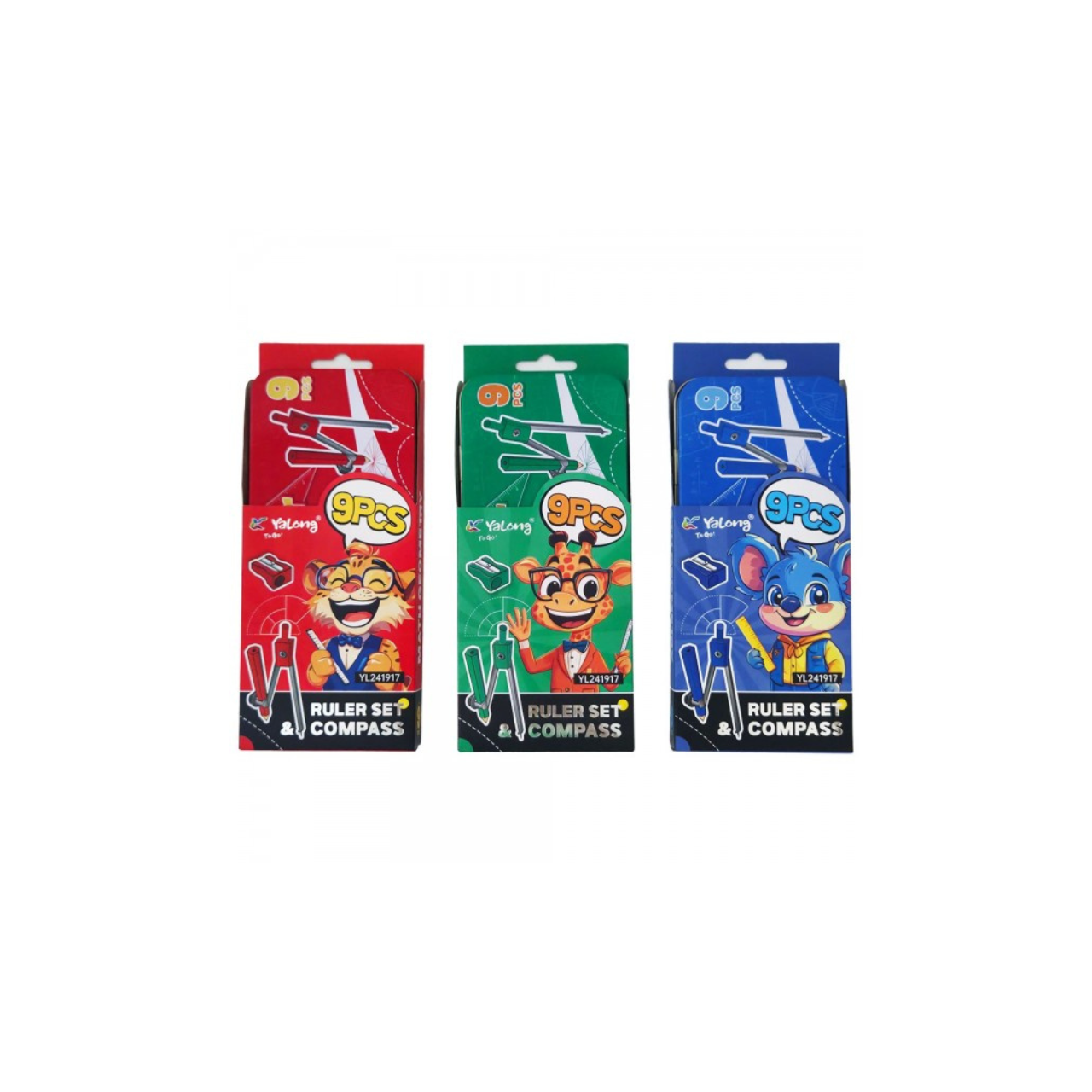 Комплект за чертане 9 елемента в метална кутия за ученици и училище