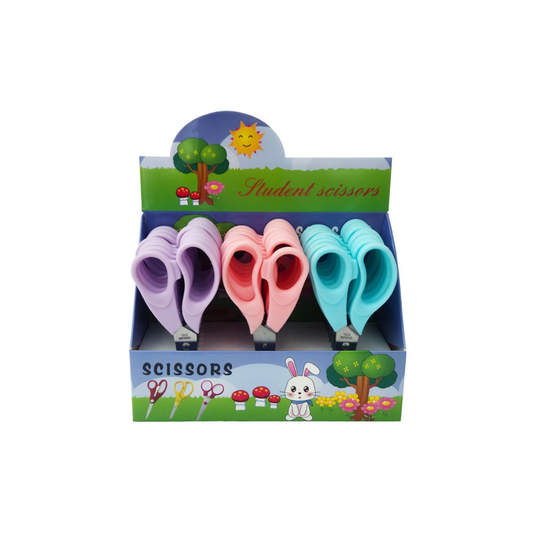 Детска ножица 13.5 см с ергономични дръжки в цвят макарон – безопасна за деца