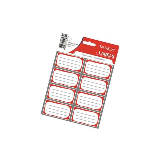 Училищни етикети TANEX – 3 листа, червен кант