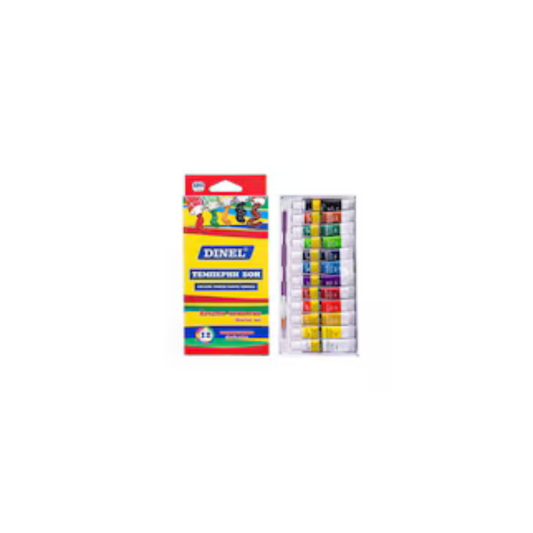 Комплект темперни бои DINEL – 12 цвята, 6 мм